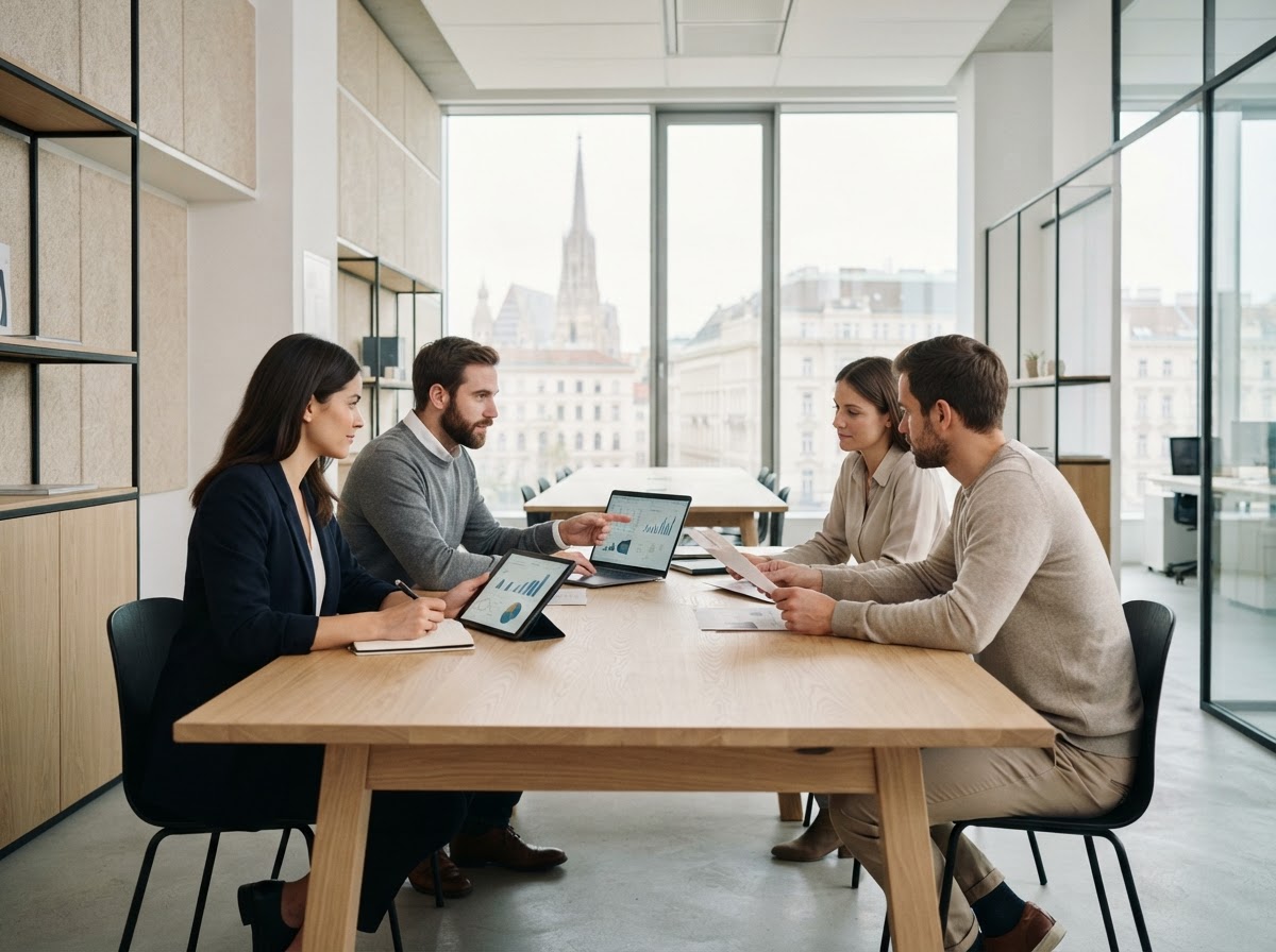kyxadeihawo Analystenteam bei der Überprüfung von Marktmodellen